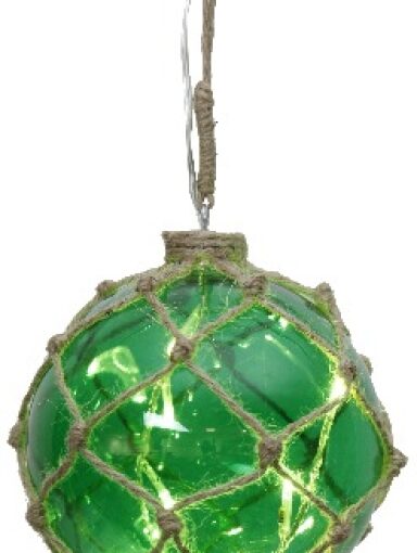 Marin Glasboll Fiskekula med ljusslinga. 12 cm. Grön