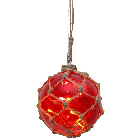 Marin Glasboll Fiskekula med ljusslinga. 14 cm. Röd