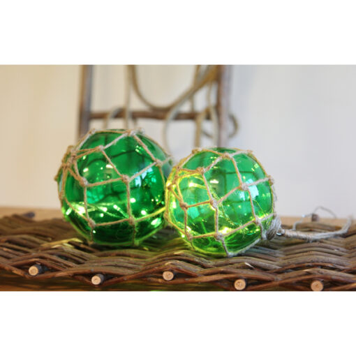 Marin Glasboll Fiskekula med ljusslinga. 14 cm. Grön