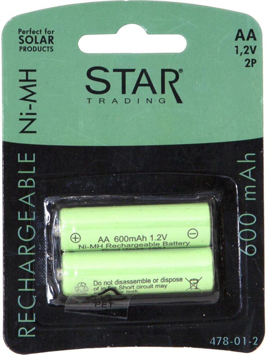 2-Pack Batteri AA 1,2V Ni-mh 600 mAh Uppladdningsbart
