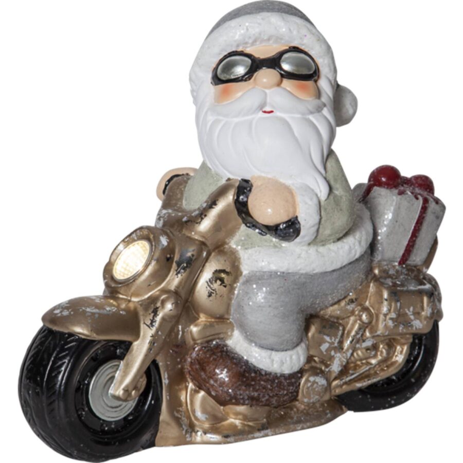 Dekorationsfigur - Tomte på motorcykel