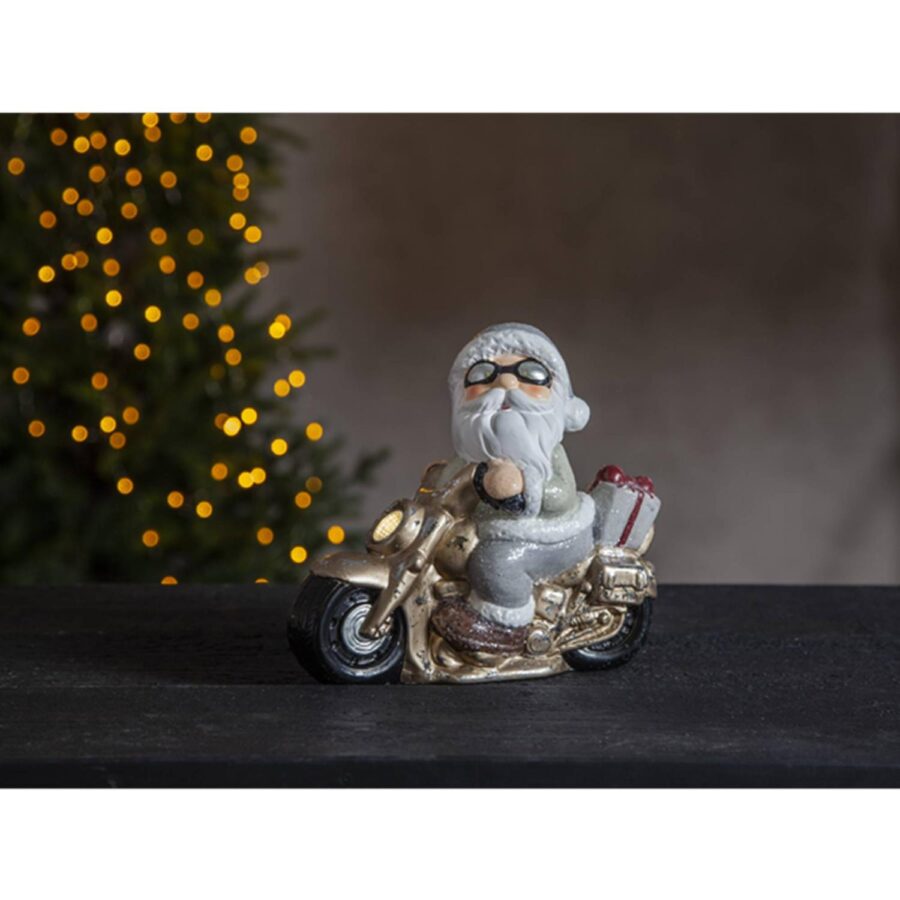 Dekorationsfigur - Tomte på motorcykel