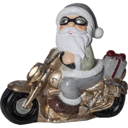 Dekorationsfigur - Tomte på motorcykel