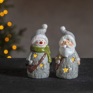 Dekorationsfigur - Tomten & Snögubben